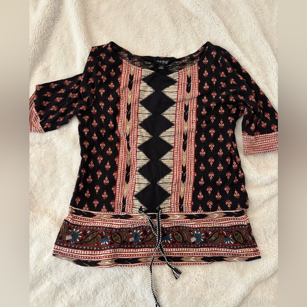 Bohemian Black and Red Women's Top Lucky Brand